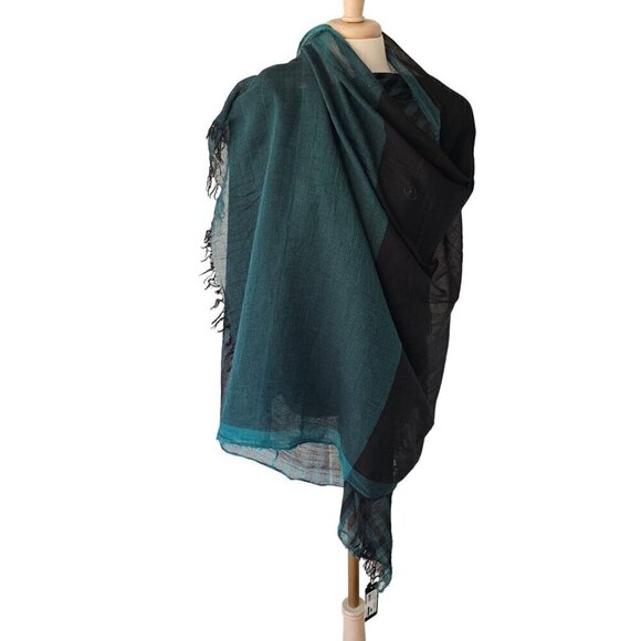 Y&D XL Cotton Blend Scarf Wrap Oblong Teal Black Stripe 2 Sided 34 X 80 in NWT - Picture 5 of 8